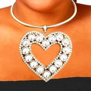 💋❤️Fabulous Rhinestone Crystal Heart Pendant Necklace Bling Collar Set